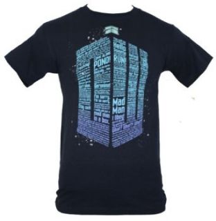 Dr Who Mens T Shirt   Tardis Police Box Image Composed of Show Quotes Image (XX Large) Dark Navy Blue: Clothing