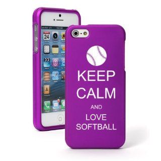 Apple iPhone 5 5S Purple Rubber Hard Case Snap on 2 piece Keep Calm and Love Softball: Cell Phones & Accessories