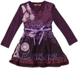Desigual Girls 7 16 Long Sleeve Belted Dresss with Tiered Skirt, Violeta Mistic, 13/14: Playwear Dresses: Clothing