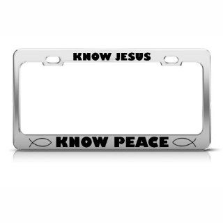 Know Jesus Know Peace Fish Religious Metal License Plate Frame Tag Holder: Sports & Outdoors