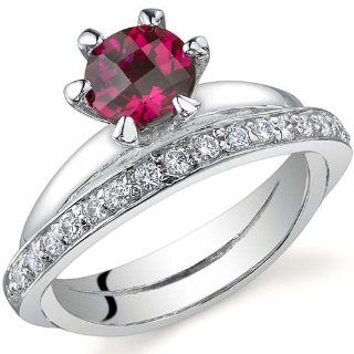 Classy Oblique Double Band 1.00 carats Created Ruby Ring in Sterling Silver Rhodium Nickel Finish Size 5 to 9 Engagement Rings Jewelry
