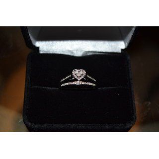 10K White Gold Diamond Ladies Bridal Engagement Ring with Matching Wedding Band Two 2 Ring Set   Halo Heart Shape Center Setting w/ Channel Set Princess Cut & Round Diamonds   (.55 cttw): Sonia Jewels: Jewelry