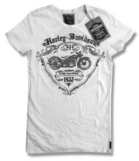 Harley Davidson & Trunk LTD Designer "1933 Stitched" White Juniors Babydoll T Shirt: Clothing