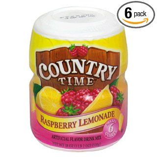 Country Time Raspberry Lemonade Drink Mix, (Makes 6 Quarts) 18 Ounce Canisters (Pack of 6) : Powdered Soft Drink Mixes : Grocery & Gourmet Food