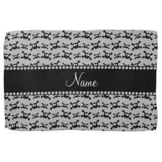 Personalized name grey skulls pattern hand towel
