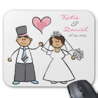 Cute Cartoon Wedding Couple Bride Groom Love Heart Mouse Pads