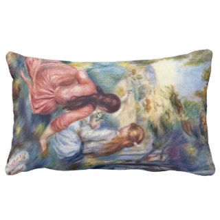 Young girls in the meadow by Pierre Renoir Throw Pillow