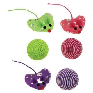 Savvy Tabby US4659 06 Sparkle Heart Mice and Cord Ball Cat Toy, 6 Piece : Pet Mice And Animal Toys : Pet Supplies