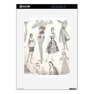 Vintage Fashion Sketches Decals For iPad 2