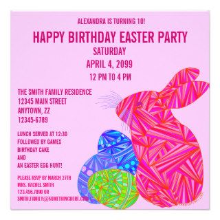 Pink Bunny Easter Themed Birthday Party Invite