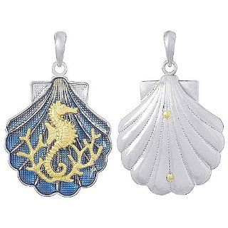 Sterling Silver Silver & 14K Earring Ss Blue Shell W 14K Seahorse Attached 2 D: Million Charms: Jewelry