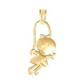 14k Gold Children's Necklace Charm Pendant, Little Girl Jumping Rope Floating (n Baby Girl Pendant Gift For Mother Jewelry