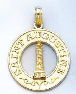Gold Charm Saint Augustine On Round Frame With Lighthouse: Million Charms: Jewelry