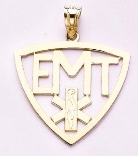Gold Misc Charm Pendant "emt" In Frame W Symbol High Polish& Cut out Jewelry