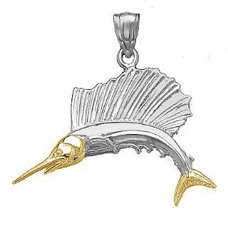 925 Sterling Silver Nautical Necklace Charm Pendant, 14K Gold Accent Sailf: Million Charms: Jewelry