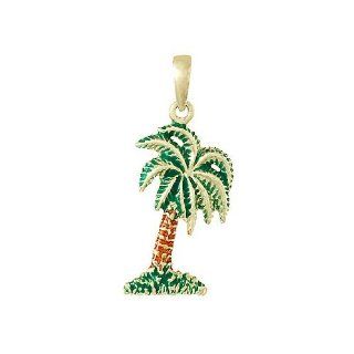 925 Sterling Silver Necklace Charm Pendant, Palmetto Tree Enamel   Palm Tr: Million Charms: Jewelry