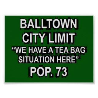 Balltown Iowa Funny City Limit Sign Poster