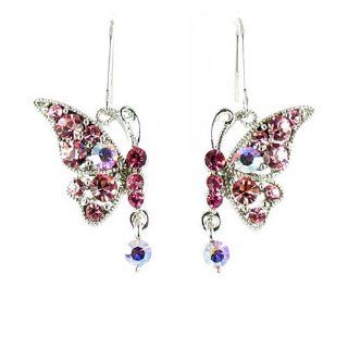 Pink on Silver Plated Miss Mysterious Butterfly Earrings: Jewelry