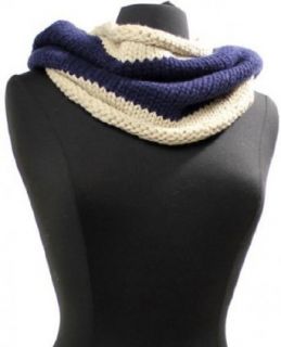 Navy Blue & Beige Knitted Fall/winter Loop Scarf   Sale at  Womens Clothing store