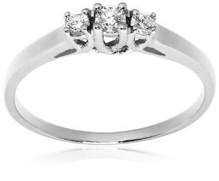 14k White Gold 3 Stone Diamond Ring (1/6 cttw, H Color, SI2 Clarity), Size 7: Jewelry