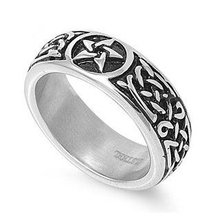 Polished Stainless Steel Ring with Celtic Star Design Jewelry