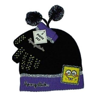 SpongeBob Happy Face Child's Knit Hat and Gloves Set (Black/Purple): Clothing