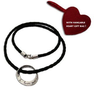 I Love You More Necklace Silver and Waxed Cotton 20" (50 cm) with Heart Shaped Red Hangable Gift Bag: Chain Necklaces: Jewelry