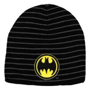 DC Comics Batman Striped Logo Black Knit Beanie Hat: Clothing