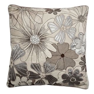 Grey appliqued flower cushion