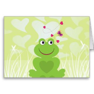 Cute frog and butterfly.Happy Birthday Greeting Card
