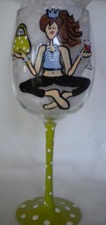 Handpainted Yoga Mama "So Much to Do" Wine Glass: Red Wine Glasses: Kitchen & Dining