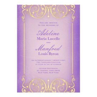 Nouveau Victorian: Pretty Lilac & Gold Wedding Custom Invitations