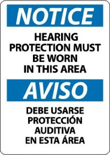 NMC ESN386PB Bilingual OSHA Sign, Legend "NOTICE   HEARING PROTECTION MUST BE WORN IN THIS AREA", 14" Length x 10" Height, Pressure Sensitive Adhesive Vinyl, Black/Blue on White: Industrial Warning Signs: Industrial & Scientific