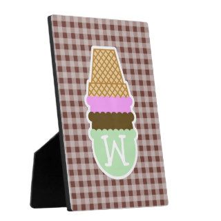 Ice Cream Cone on Bole Brown Gingham Display Plaques
