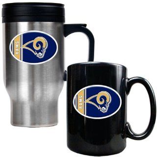 St Louis Rams Travel Mug & Ceramic Mug set   Oval Logo: Sports & Outdoors