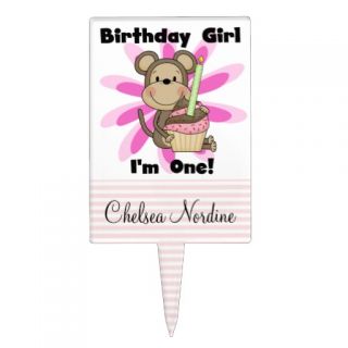 Girl Monkey With Cupcake 1st Birthday Cake Topper