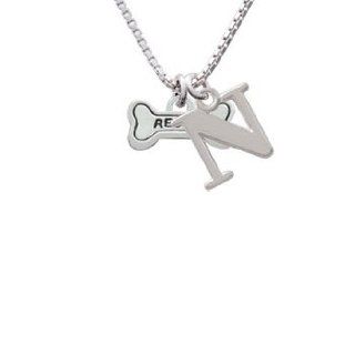 Mini ''Rescue'' Silver Dog Bone Two Sided Initial N Charm Necklace: Delight Jewelry: Jewelry