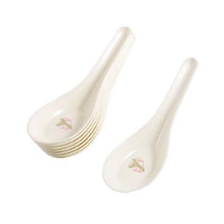 Letter Pattern Home Tableware Ivory Plastic Rice Soup Porridge Spoons 8 Pcs   Slotted Cooking Spoons