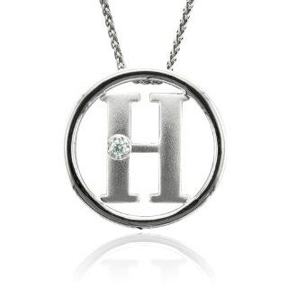 Sterling Silver Alphabet Initial Letter H Diamond Pendant Necklace (HI, I1 I2, 0.05 carat)   All 26 Letters Available: Diamond Delight: Jewelry