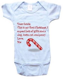 DEAR SANTA. THIS IS MY FIRST CHRISTMAS.   White, Blue or Pink Baby One Piece Bodysuit: Clothing