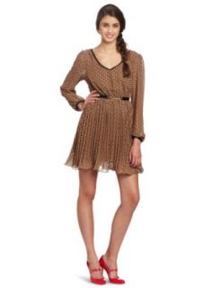 My Michelle Juniors Long Sleeve Dress, Brown, Medium at  Womens Clothing store: