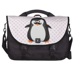 Cute Black  White Penguin And  Funny Mustache Laptop Bag