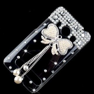 New Hot Cute 3D Pearl Bow Bowknot Tassel Crystal Bling Diamond Clear Hard Back Case Cover for HTC Sprint Evo 4G Cell Phones & Accessories