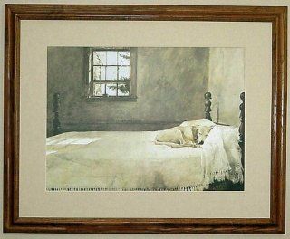 Big Oak Framed Andrew Wyeth Master Bedroom Dog On Bed   Prints