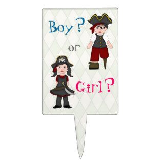 Gender Reveal Cute Pirate Girl and Boy Rectangle Cake Picks