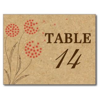 Orange dandelion cork vintage wedding table number post card