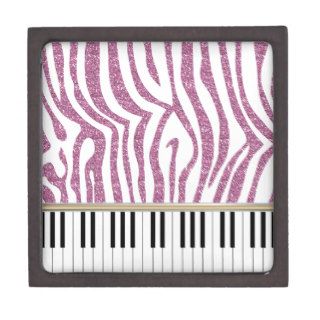 Piano Keys Pink Glitter Zebra Print Premium Trinket Boxes