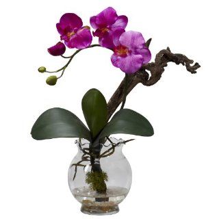 Nearly Natural 1277 PP Mini Phalaenopsis with Fluted Vase Silk Flower Arrangement, Purple   Artificial Mixed Flower Arrangements