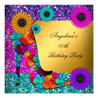 FUN High Heel Shoes Gold Birthday Party Flowers Custom Invitations