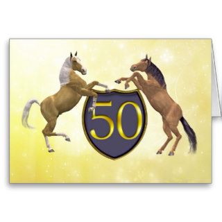 50 years old birthday card with rearing horses
